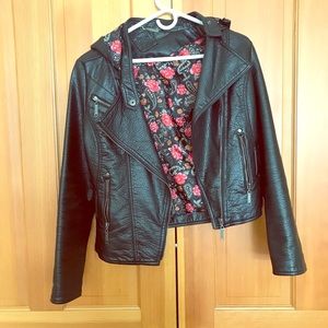 Black vegan leather motorcycle jacket